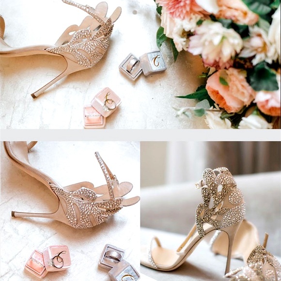 FSJ Champagne Wedding Shoes Rhinestone Heels - Picture 4 of 10